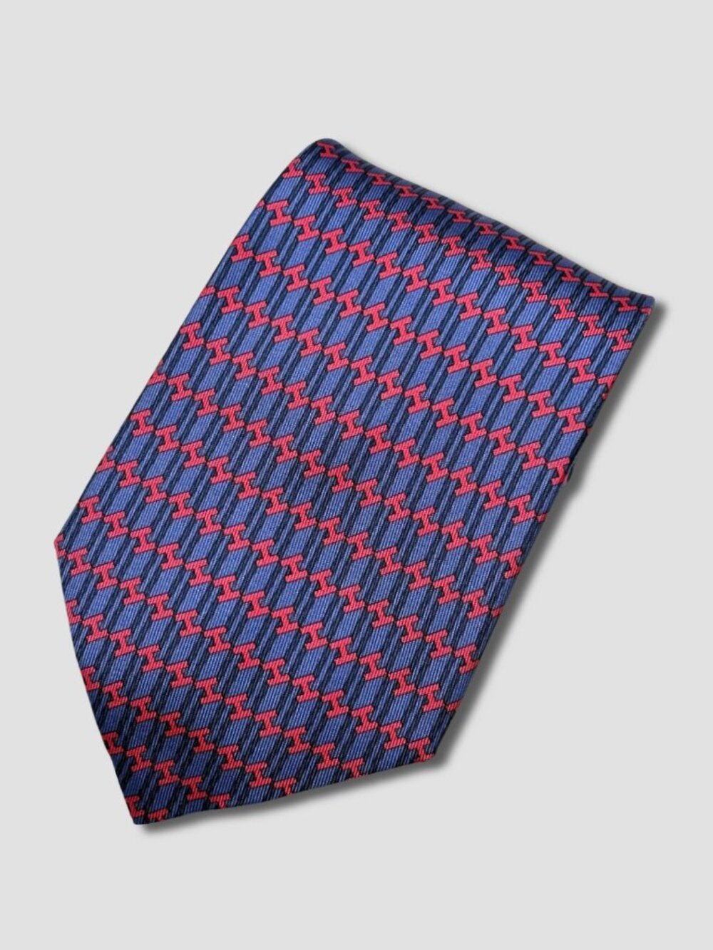HERMES Blue Hot Pink H Pattern Silk Tie